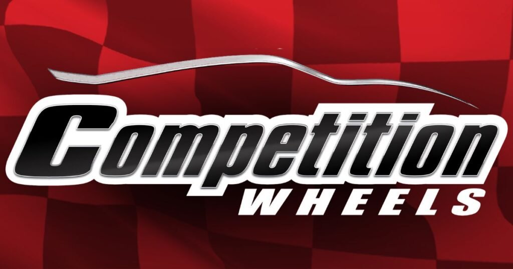 Competition wheels in san antoino texas social sharing image with logo and red checkered flag background